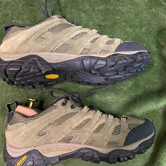 Merrell Mens Performance Hiking Shoes US 7 Olive Suede & Mesh Vibram Sole - Picture 6 of 7